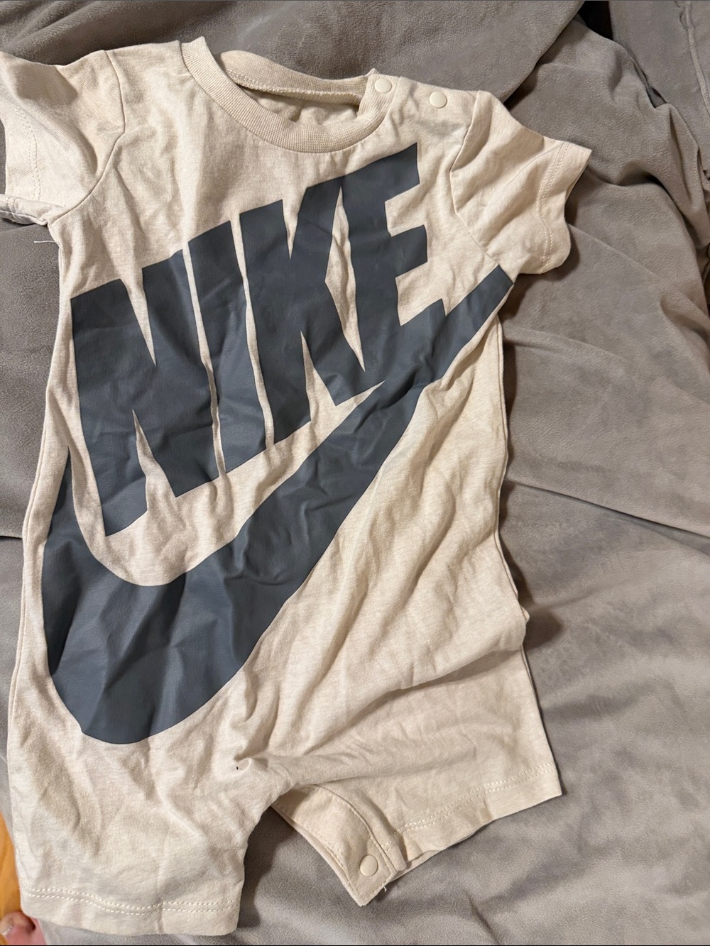 Nike Cream Short Sleeve Baby Romper with Black Logo